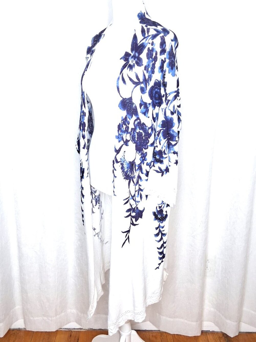 Knitted & Knotted Floral Duster Kimono Cardigan Pointelle Knit
